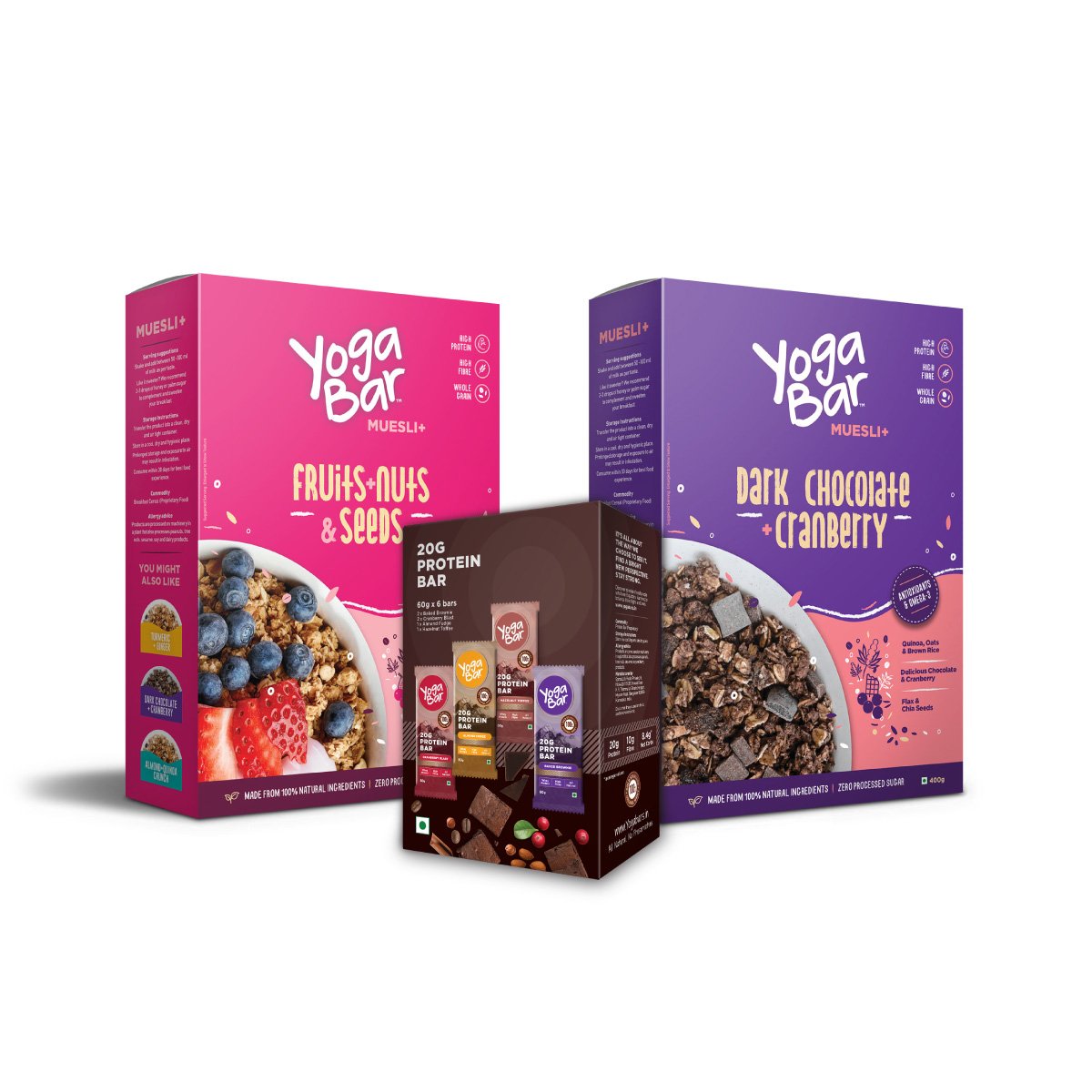 Yogabar Bars (Protein Variety) + Muesli (Fruits & Nuts + Dark Chocolate ) Combo