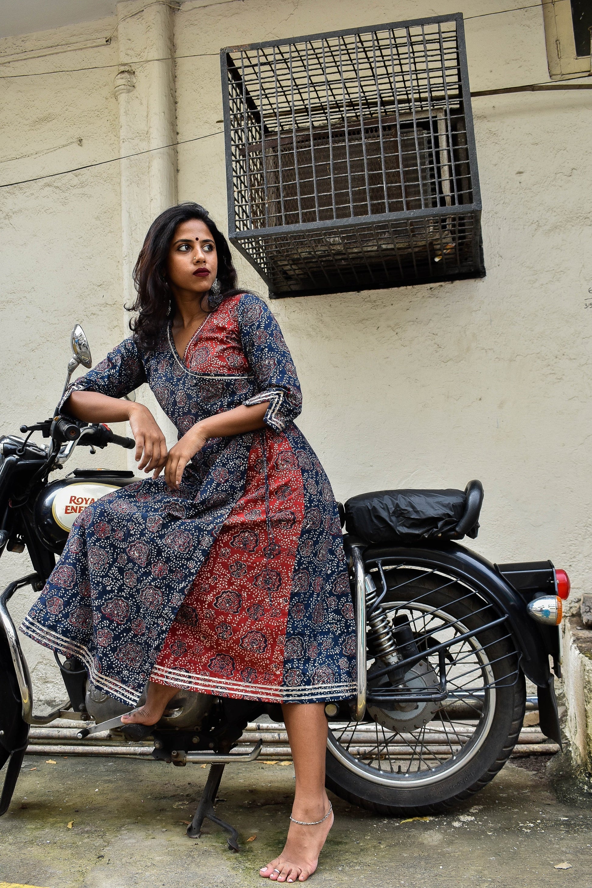 Ruhaaniyat handloom cotton Ajrakh Angrakha gotta work and embroidery