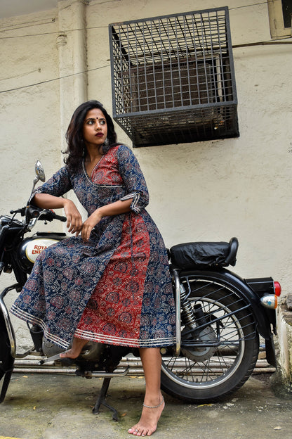 Ruhaaniyat handloom cotton Ajrakh Angrakha gotta work and embroidery