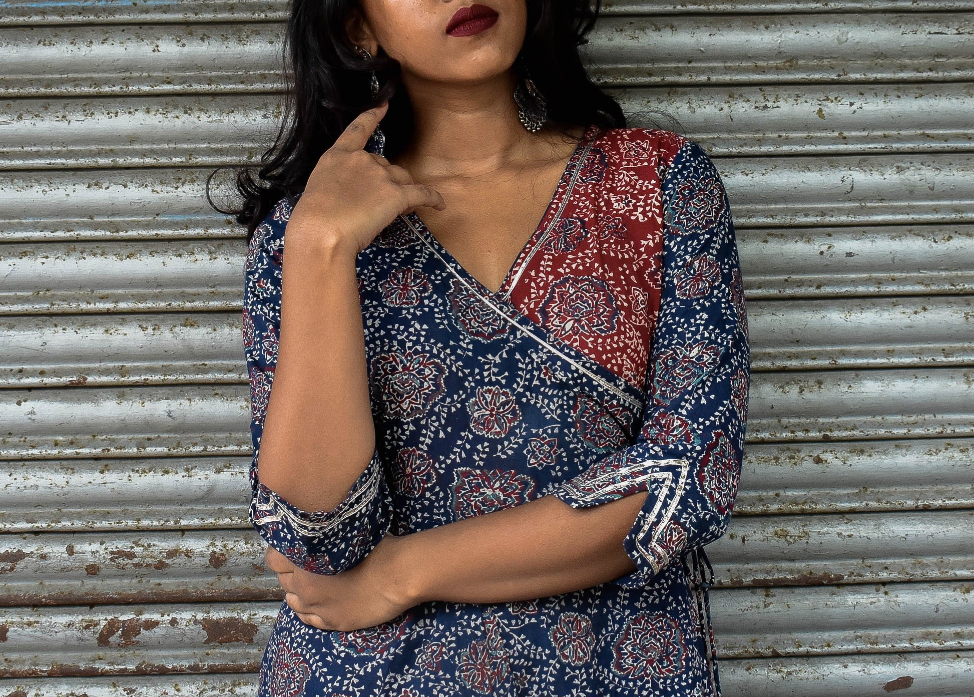 Ruhaaniyat handloom cotton Ajrakh Angrakha gotta work and embroidery