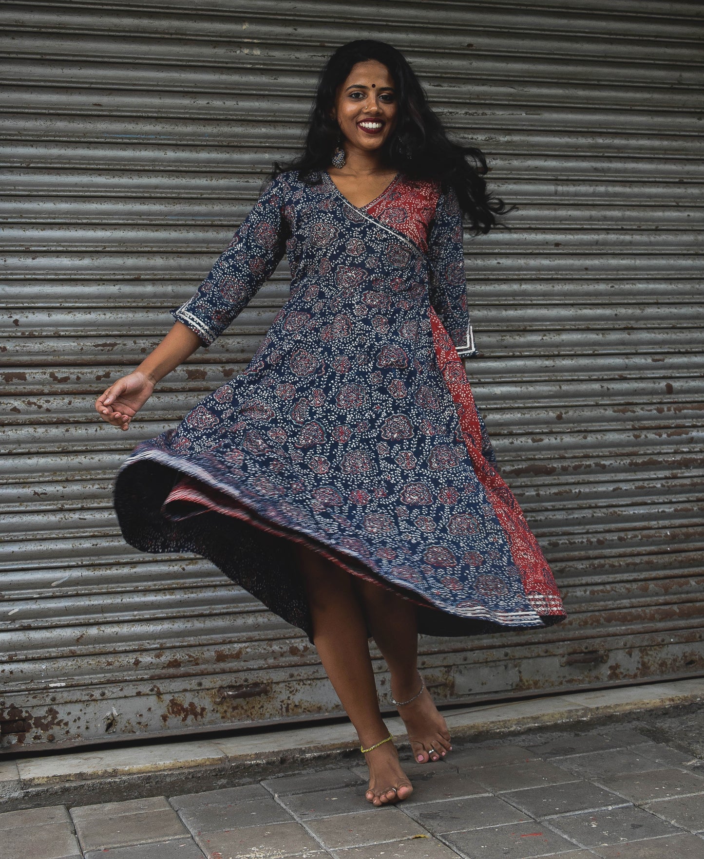 Ruhaaniyat handloom cotton Ajrakh Angrakha gotta work and embroidery