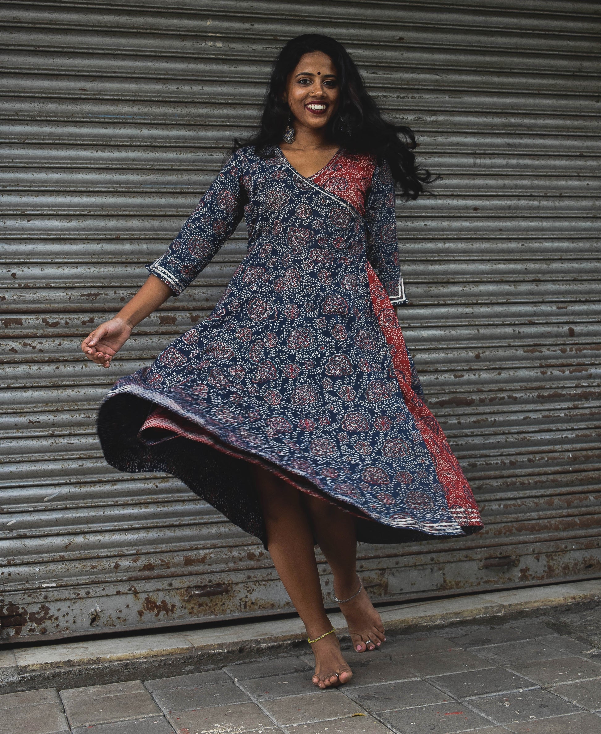 Ruhaaniyat handloom cotton Ajrakh Angrakha gotta work and embroidery