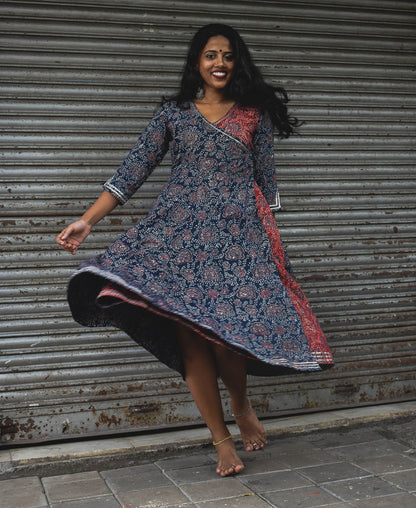 Ruhaaniyat handloom cotton Ajrakh Angrakha gotta work and embroidery