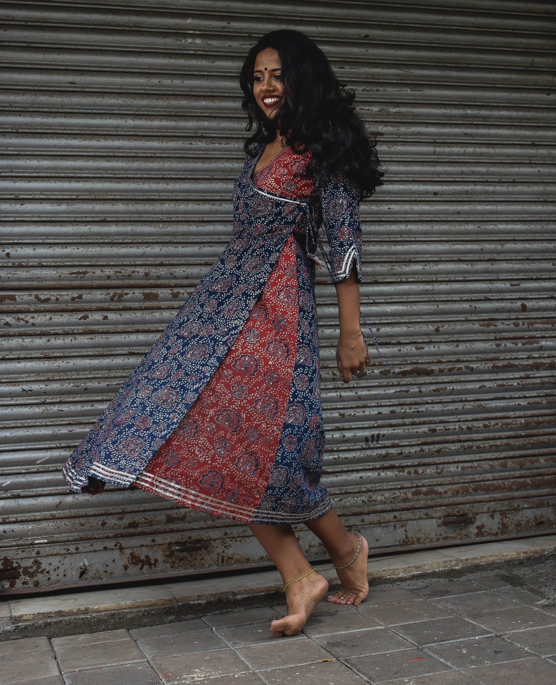 Ruhaaniyat handloom cotton Ajrakh Angrakha gotta work and embroidery