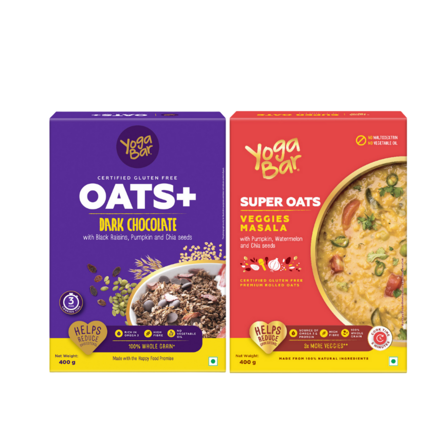 Combo of Dark Chocolate Oats 400g & Veggie Masala Oats 400g