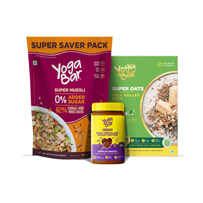 Combo of Muesli No Added Sugar 700g, Rolled Oats 400g & Crunchy Pure Peanut Butter