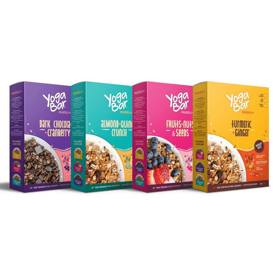 Yogabar Muesli Variety Pack - (Dark Chocolate, Fruits Nuts + Seeds, Almond + Quinoa Crunch, Turmeric + Ginger) 400G Each