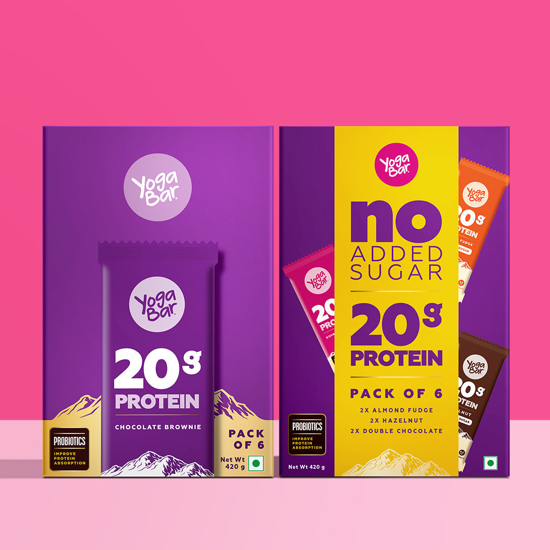 Yogabar Protein Bar Variety Box - 6X60G + Chocolate Brownie Protein Bar- 6X60 G