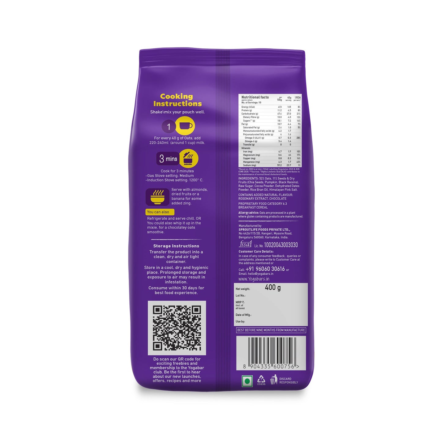 Dark Chocolate Oats, 400g