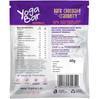 Dark Chocolate + Cranberries Wholegrain Muesli - Pack of 10 Pouch - 2 Pack