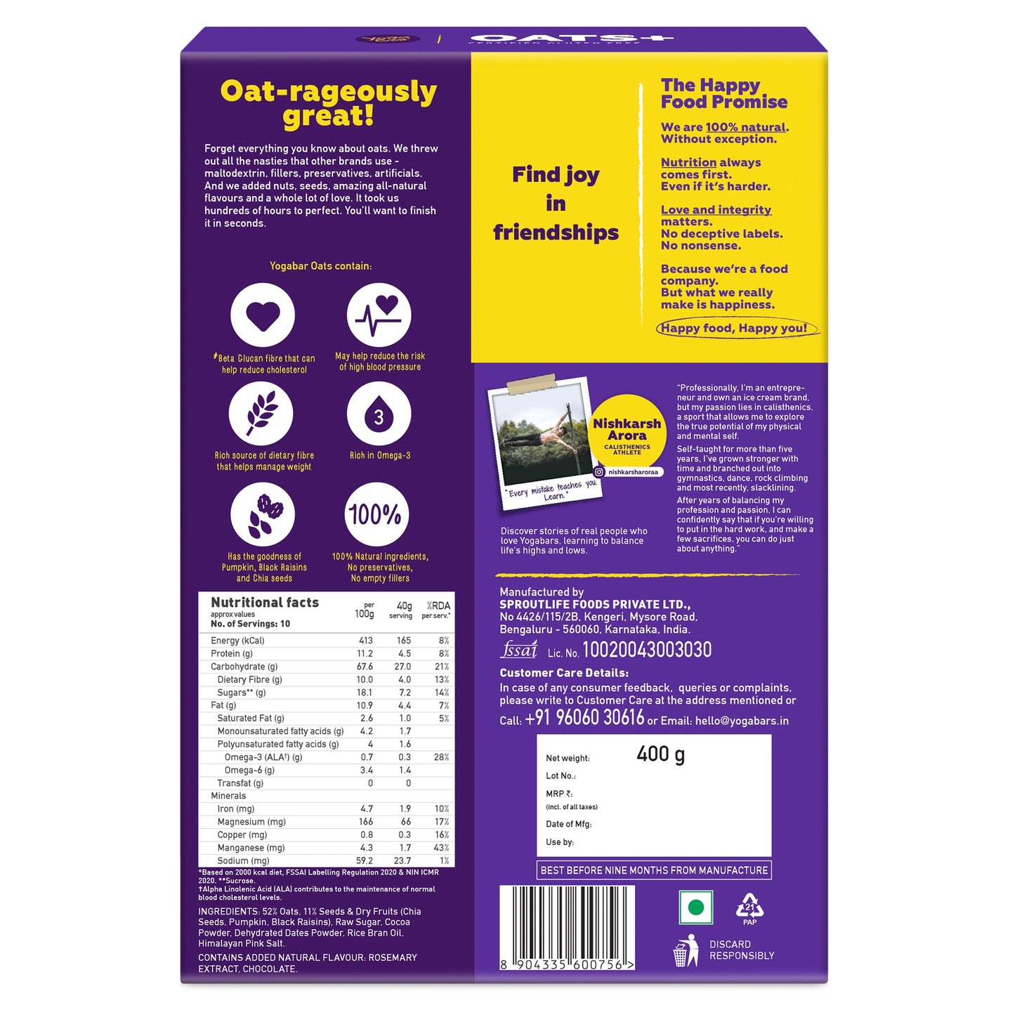 Combo of Breakfast Bars Variety Pack & Dark Chocolate Oats 400g