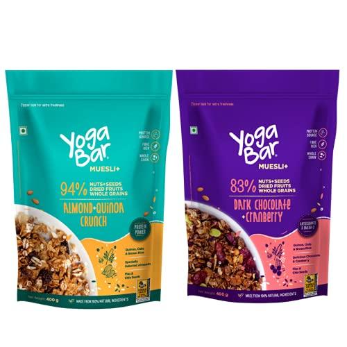 Combo of 2 - Almond + Quinoa & Dark Chocolate + Cranberries Wholegrain Muesli (2 *400g)
