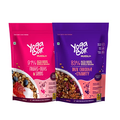 Wholegrain Breakfast Muesli - Fruits Nuts & Seeds + Dark Chocolate Cranberry (Pack Of 2)