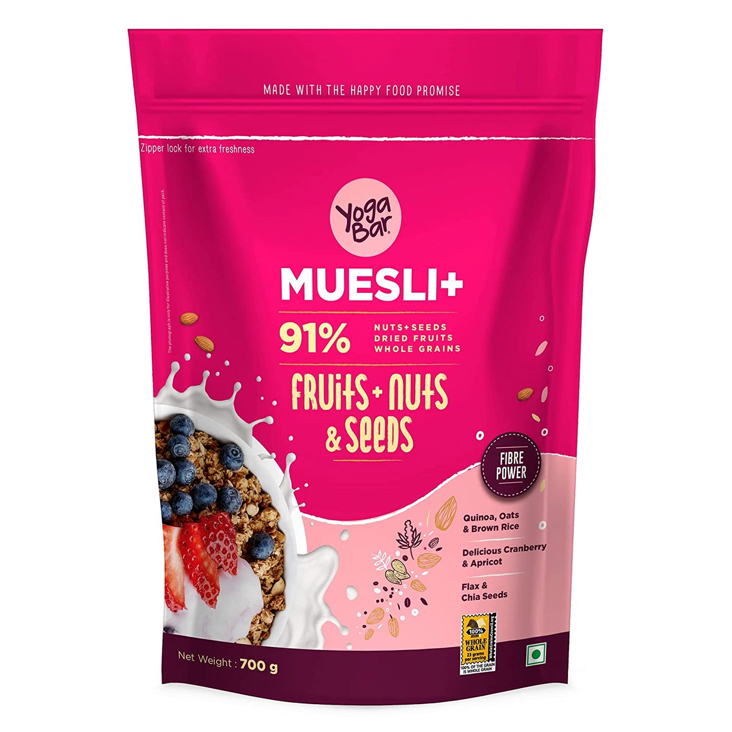 Combo of 2 - Dark Chocolate + Cranberries & Fruits, Nuts & Seeds Wholegrain Muesli (2 X 700g)
