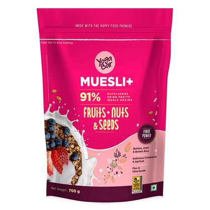 Combo of 2 - Dark Chocolate + Cranberries & Fruits, Nuts & Seeds Wholegrain Muesli (2 X 700g)