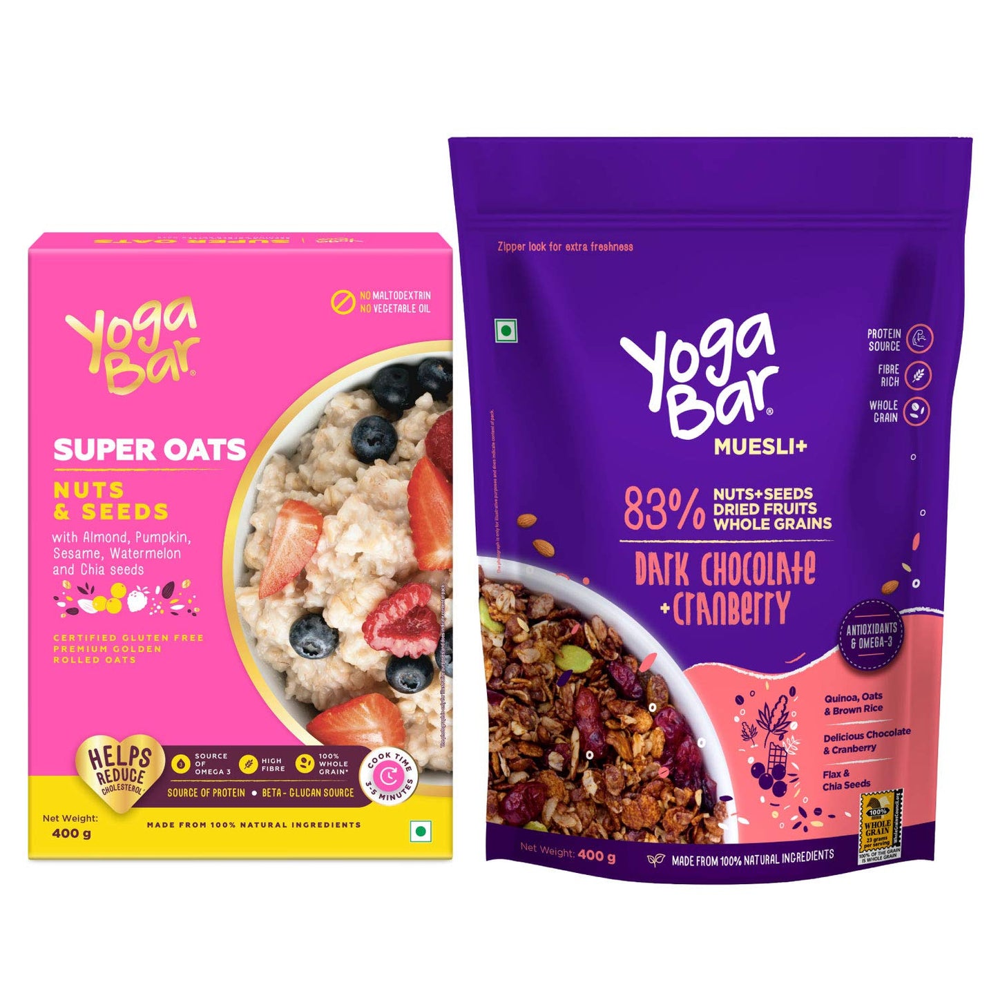 Combo of Nuts & Seeds Oats - 400g + Dark Chocolate & Cranberries Wholegrain Muesli- 400g