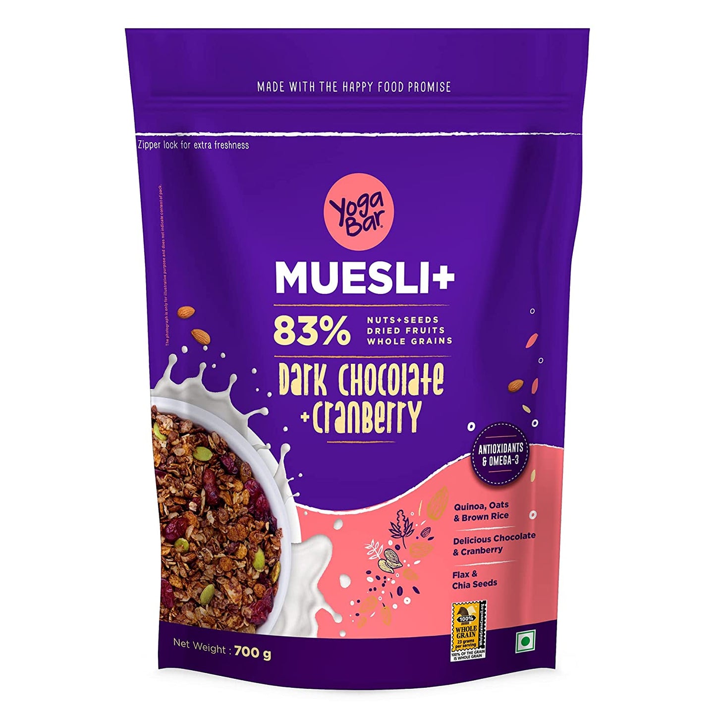 Combo of 2 - Dark Chocolate + Cranberries & Fruits, Nuts & Seeds Wholegrain Muesli (2 X 700g)