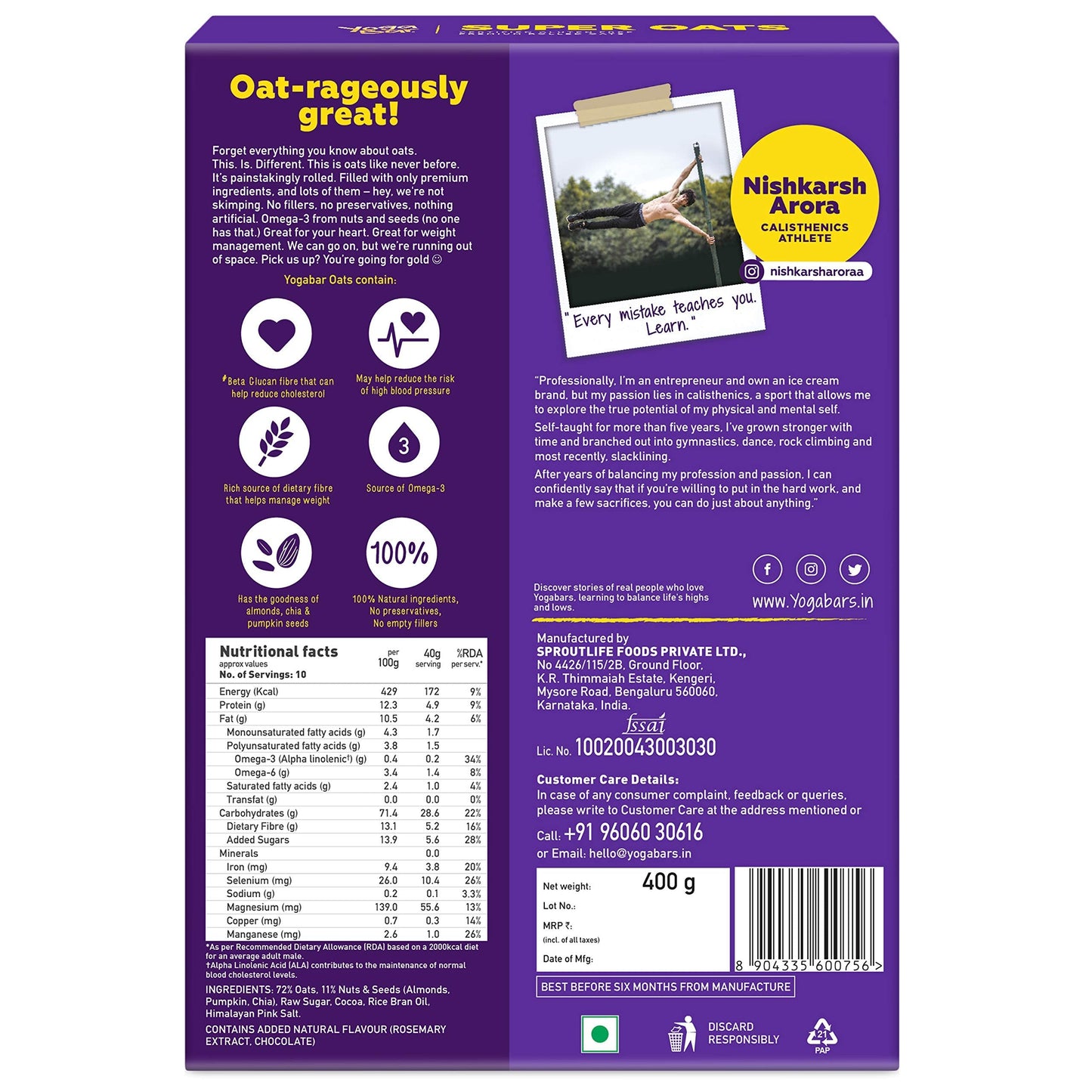 Combo Of Breakfast Variety, Dark Chocolate Oats 400g, Veggie Masala Oats 400g & Dark Chocolate Muesli 400g