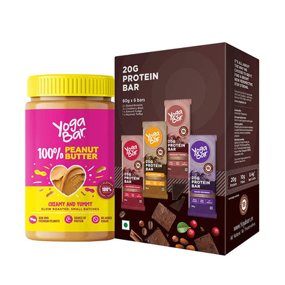 Combo of 100% Peanut Butter - 400g + Assorted Protein Bar