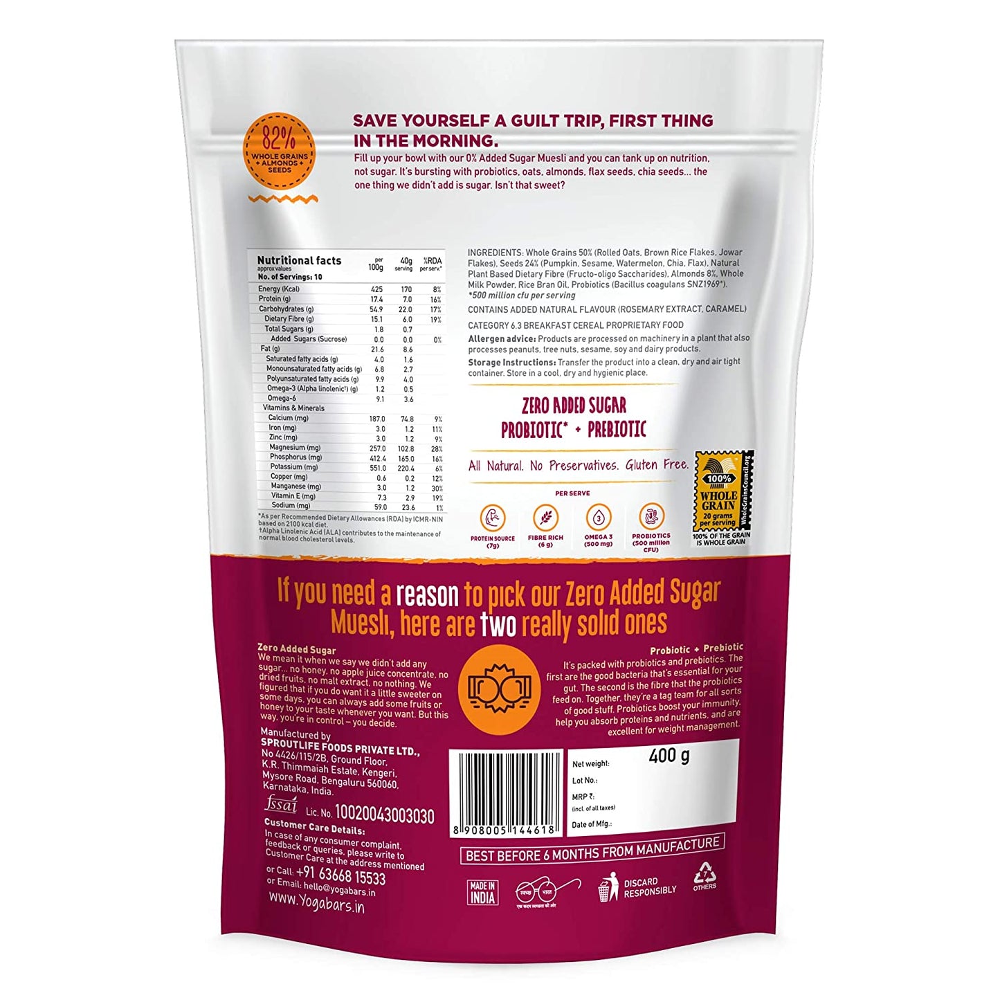 Combo of 2  (400g * 2)  -  No  Added  Sugar  Super  Muesli