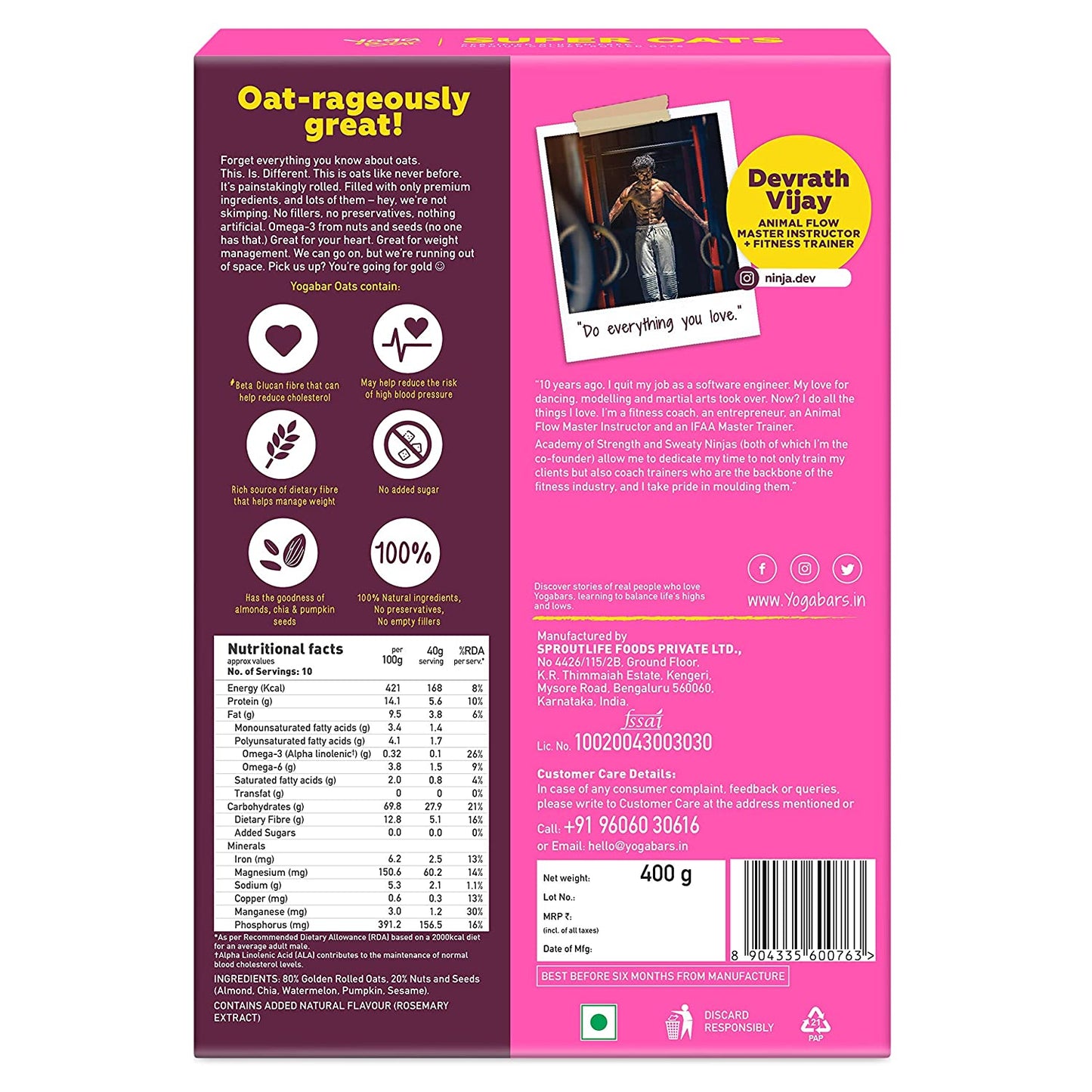 Combo of Nuts & Seeds Oats - 400g + Dark Chocolate & Cranberries Wholegrain Muesli- 400g