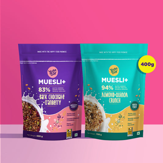 Combo of 2 - Almond + Quinoa & Dark Chocolate + Cranberries Wholegrain Muesli (2 *400g)