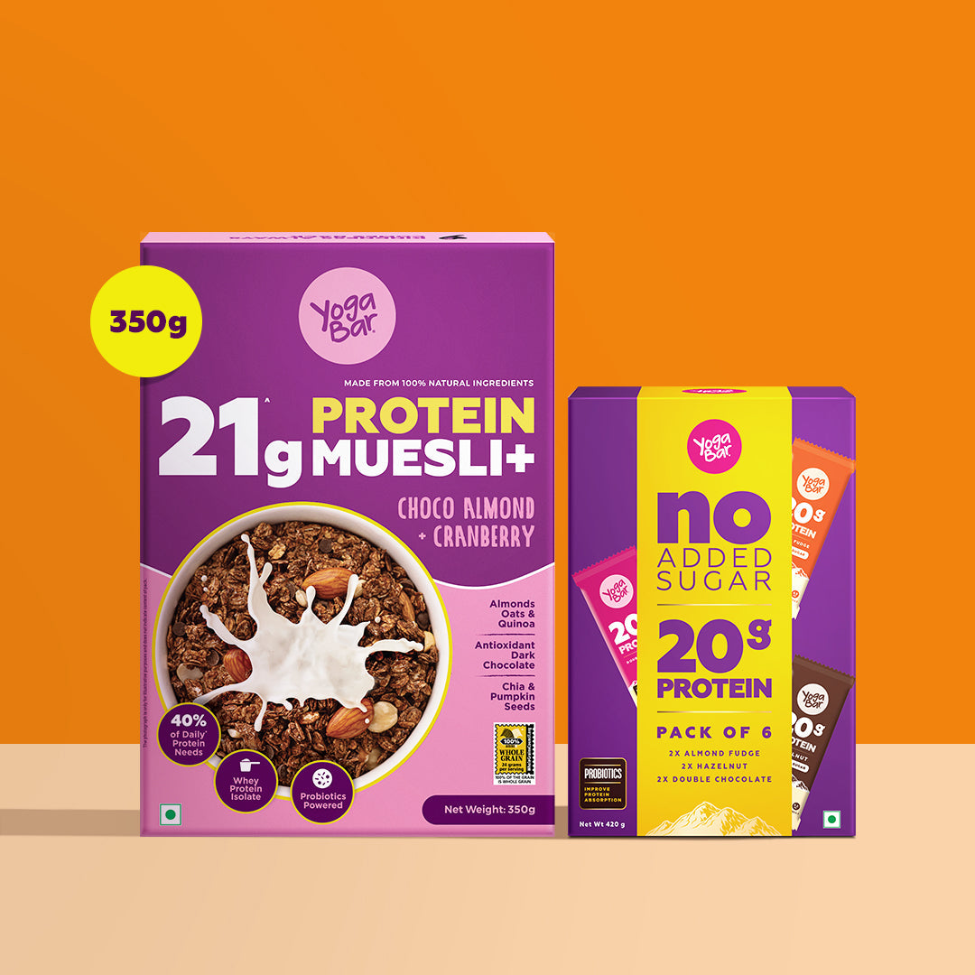Combo of High Protein Muesli Choco Almond Cranberry & Assorted Protein Bars
