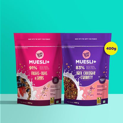 Combo of 2 - Dark Chocolate + Cranberries & Fruits Nuts & Seeds Wholegrain Muesli (2*400g)