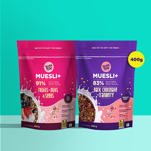 Combo of 2 - Dark Chocolate + Cranberries & Fruits, Nuts & Seeds Wholegrain Muesli (2 X 700g)