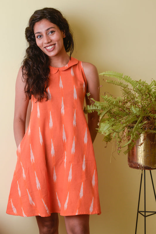 Orange Peter Pan Ikat Dress
