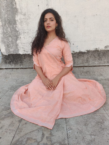 Peach Handspun Angrakha with gota border