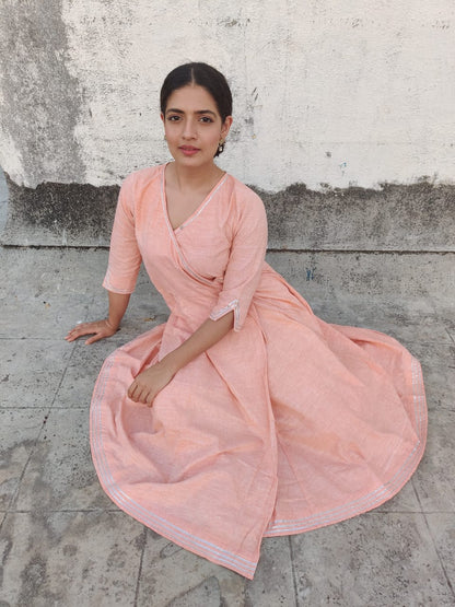 Peach Handspun Angrakha with gota border