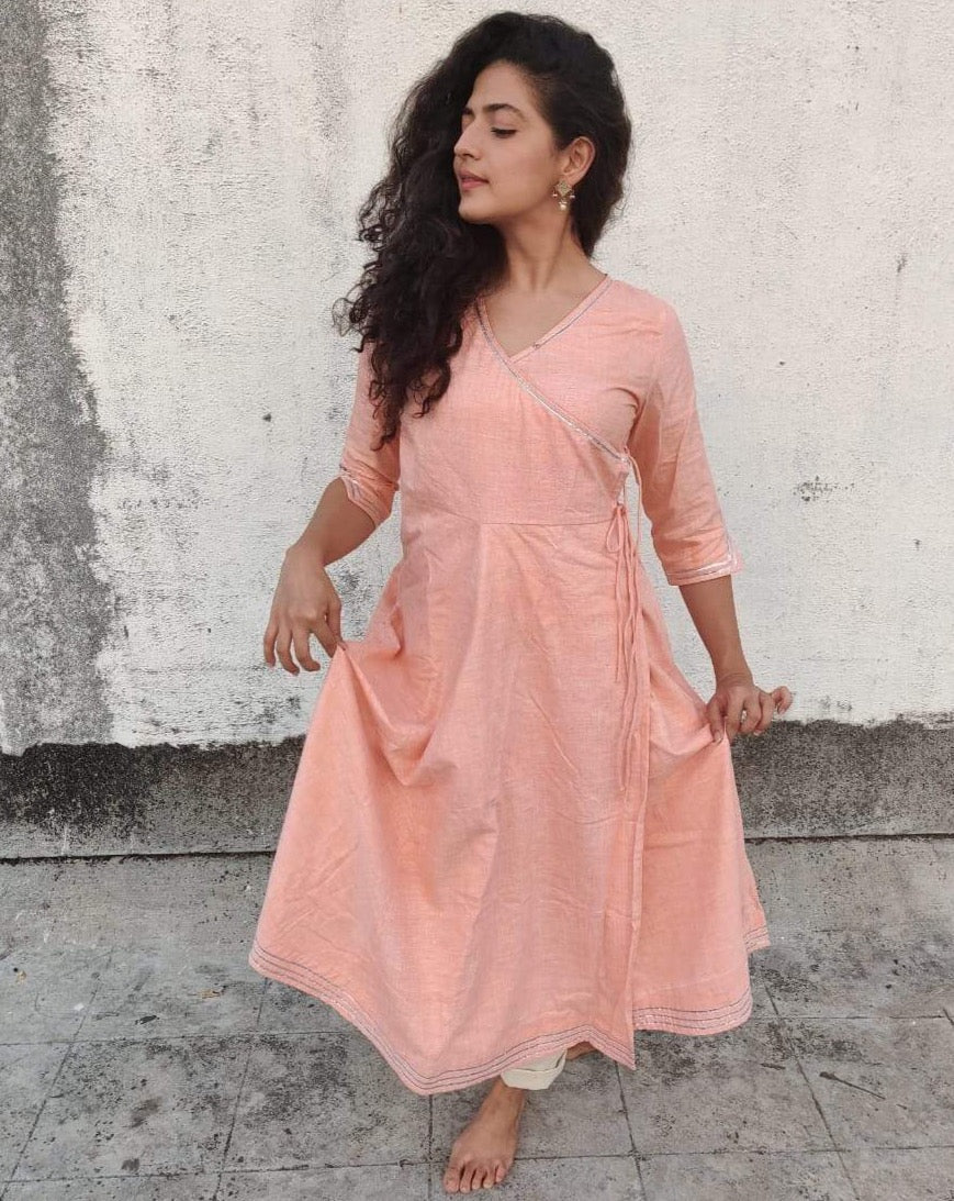 Peach Handspun Angrakha with gota border