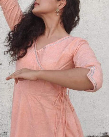 Peach Handspun Angrakha with gota border