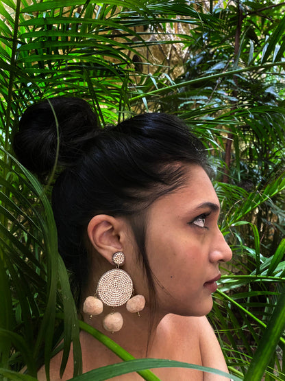 Peach pom pom handcrafted earrings