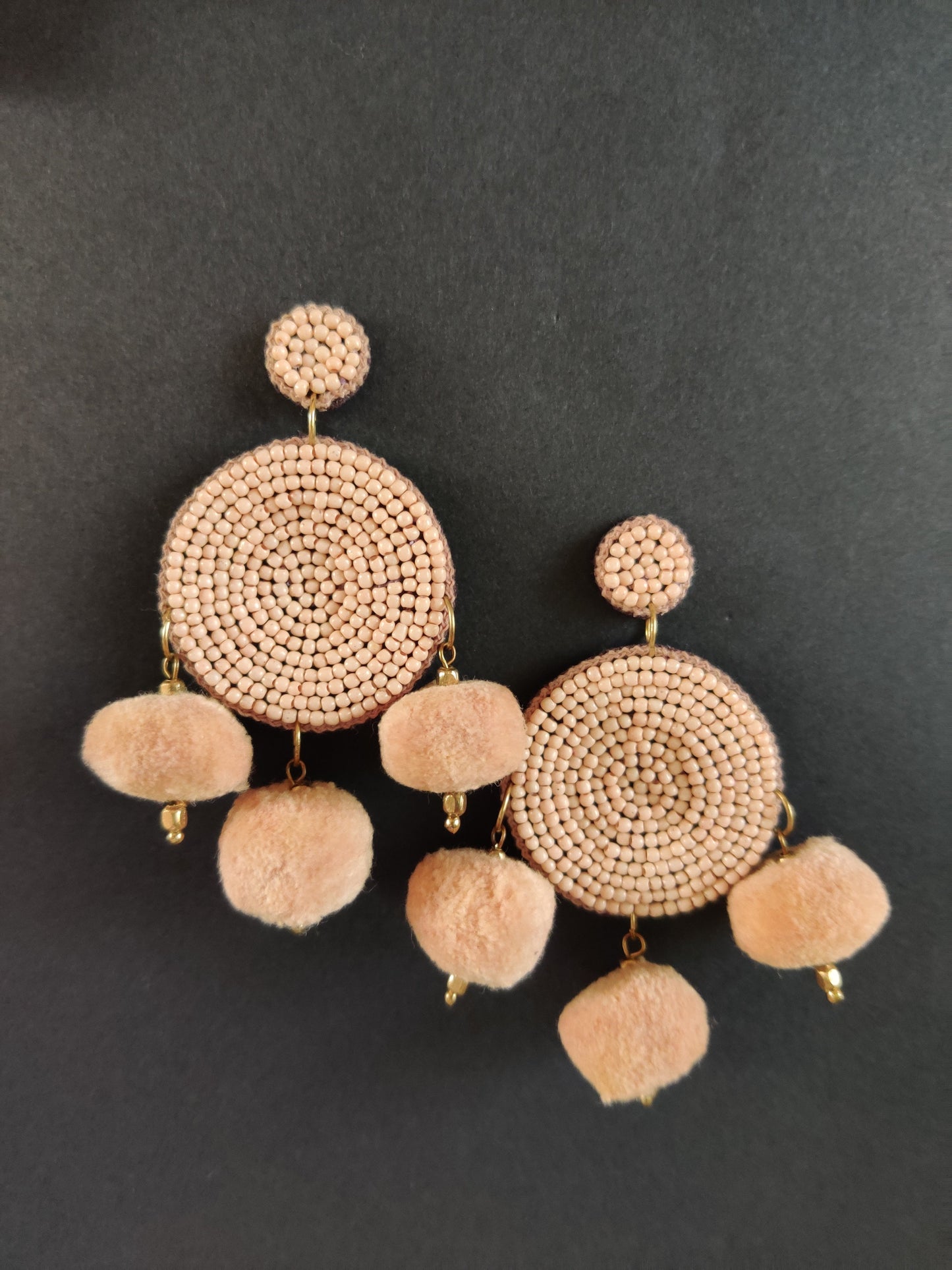 Peach pom pom handcrafted earrings