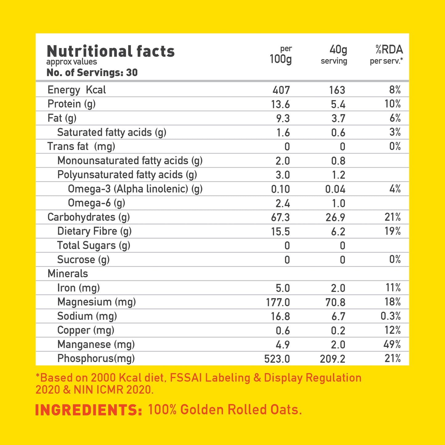 Buy 1 Get 1 100% Rolled Oats - 1.2kg X 2