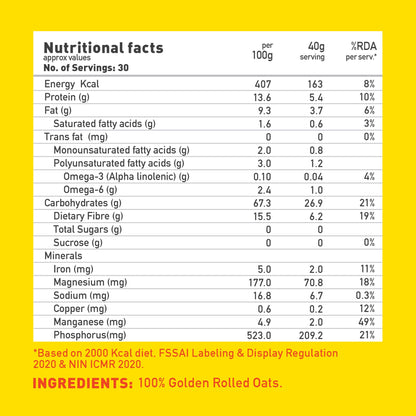 Buy 1 Get 1 100% Rolled Oats - 1.2kg X 2