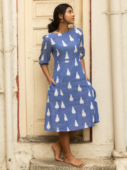 Heera Ikat dress in pink and blue pure handloom cotton 