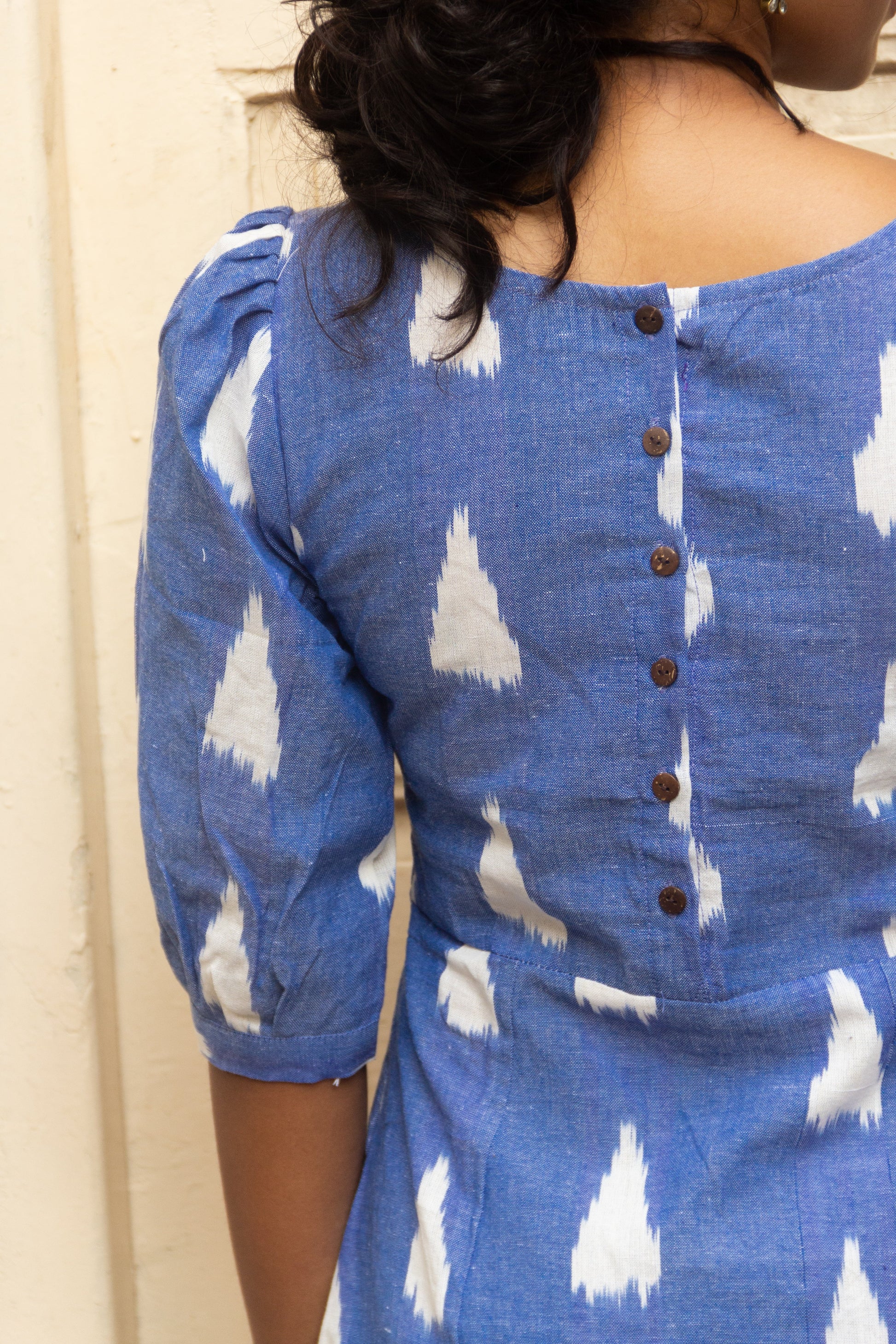 Heera Ikat dress in pink and blue pure handloom cotton 