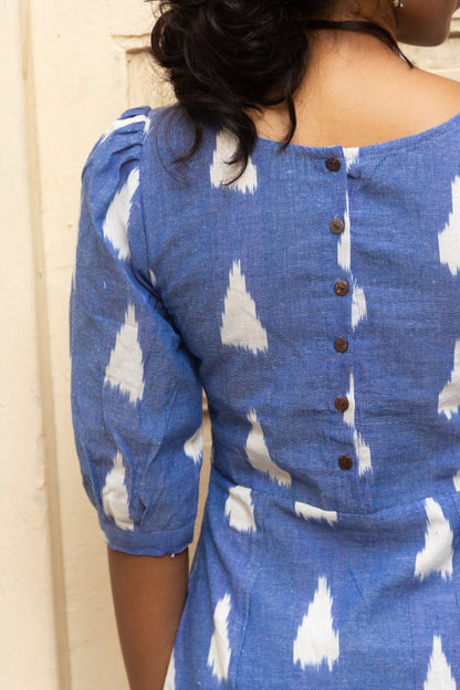 Heera Ikat dress in pink and blue pure handloom cotton 