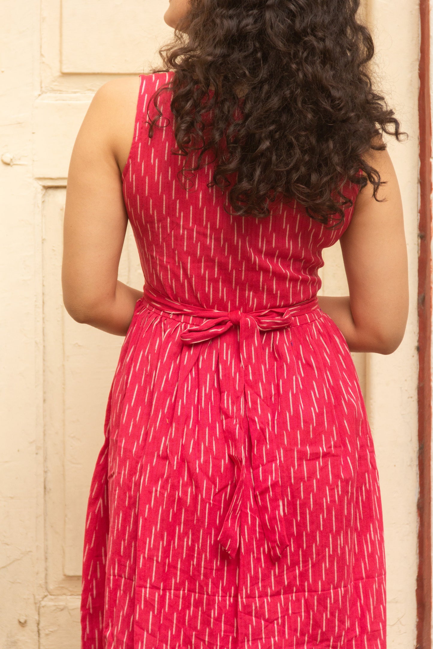 Gulaabo pink Ikat pure handloom cotton frock style dress