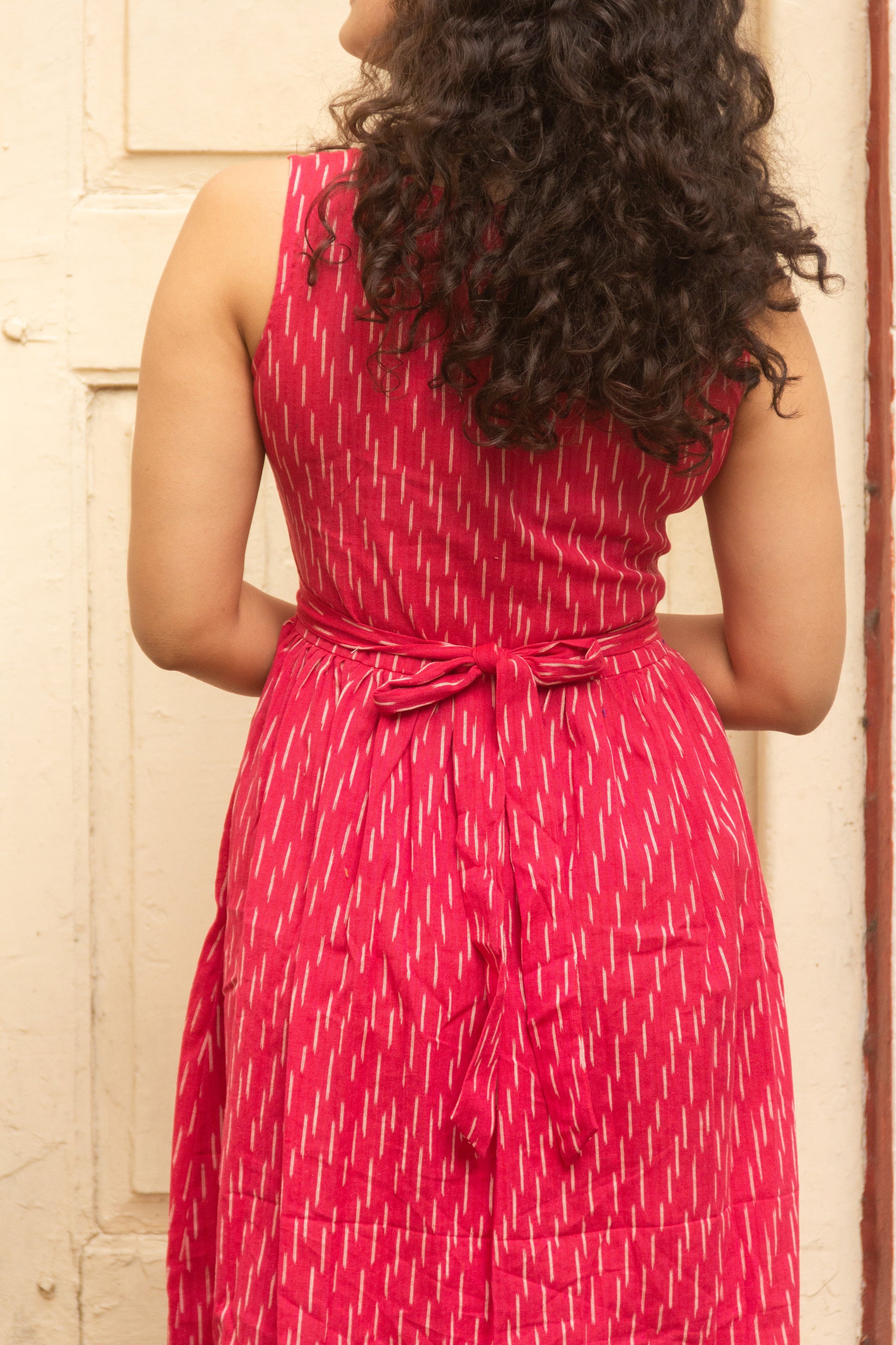 Gulaabo pink Ikat pure handloom cotton frock style dress