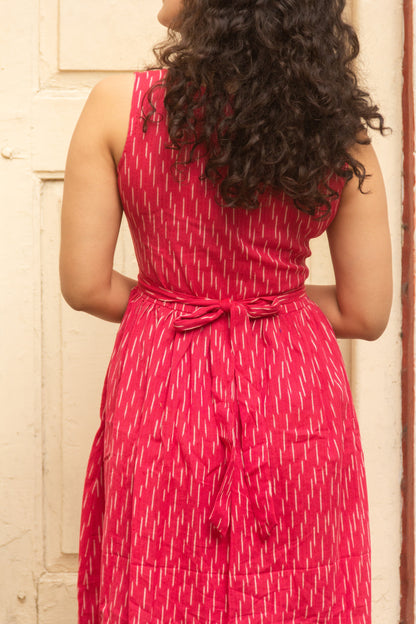 Gulaabo pink Ikat pure handloom cotton frock style dress