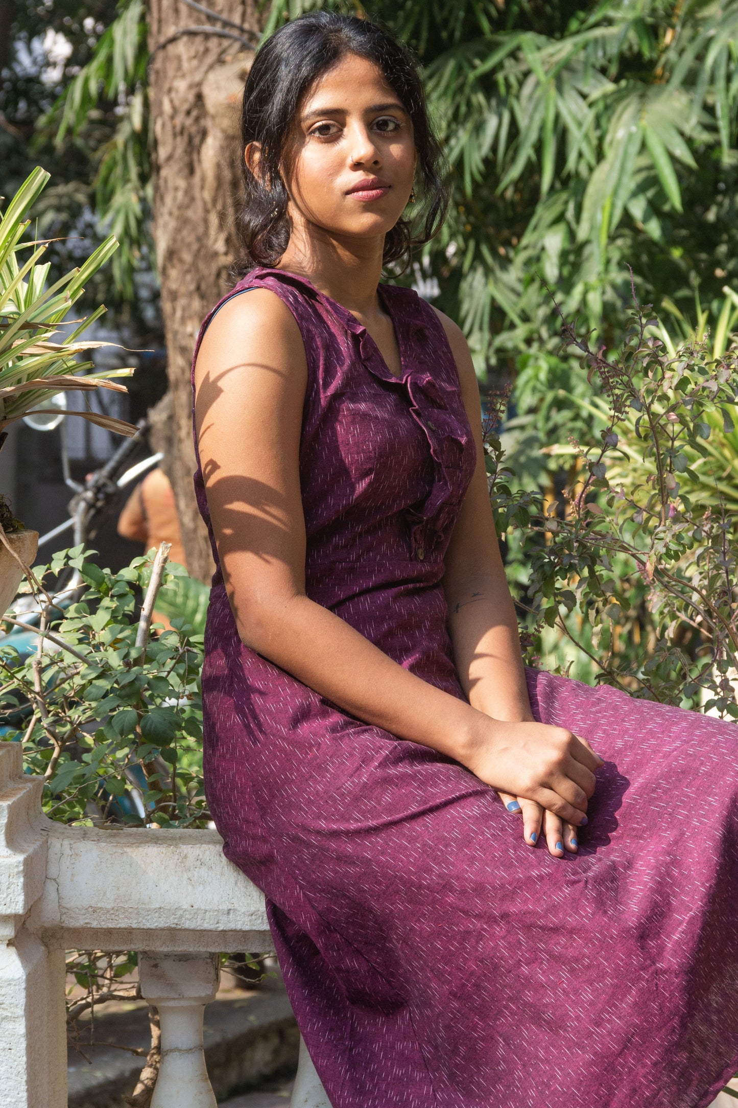 Imaarat Ikat pure handloom cotton frock style dress with frills