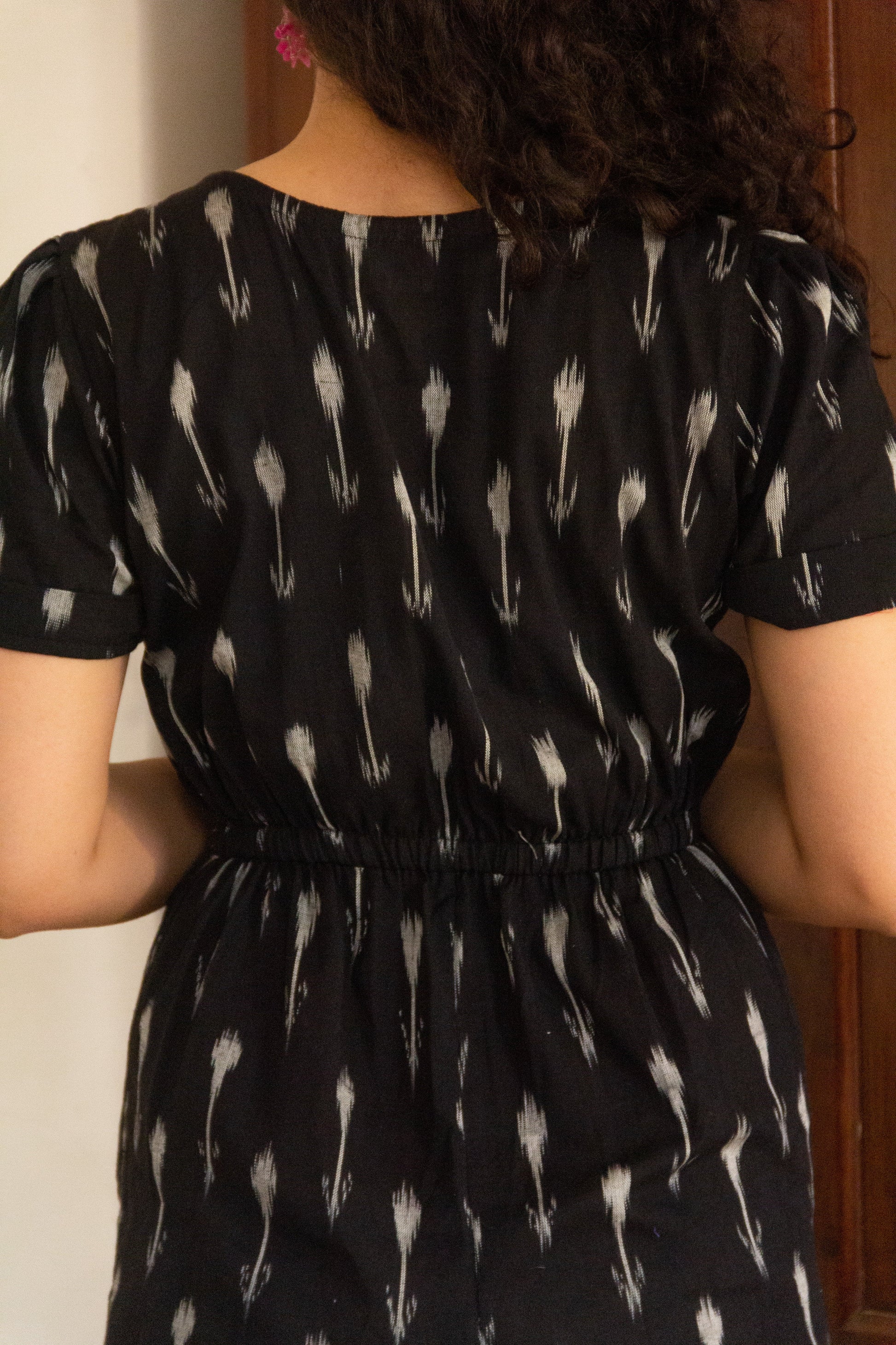 Black Ikat pure handloom cotton jumpsuit for summers