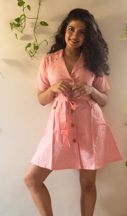 Pink Blazer pure handloom khaadi button down dress with a belt