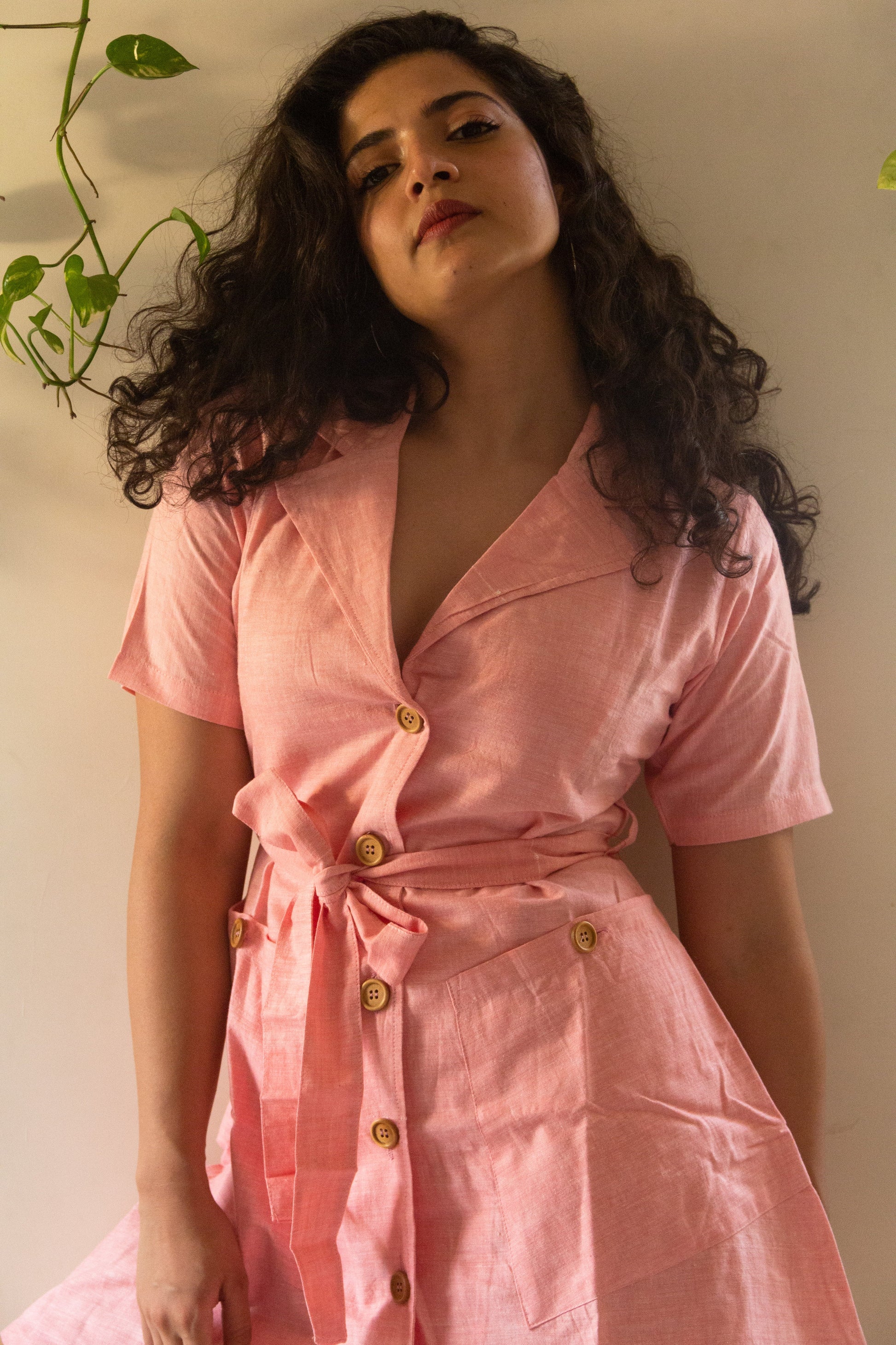 Pink Blazer pure handloom khaadi button down dress with a belt