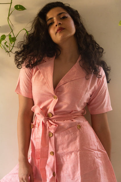 Pink Blazer pure handloom khaadi button down dress with a belt