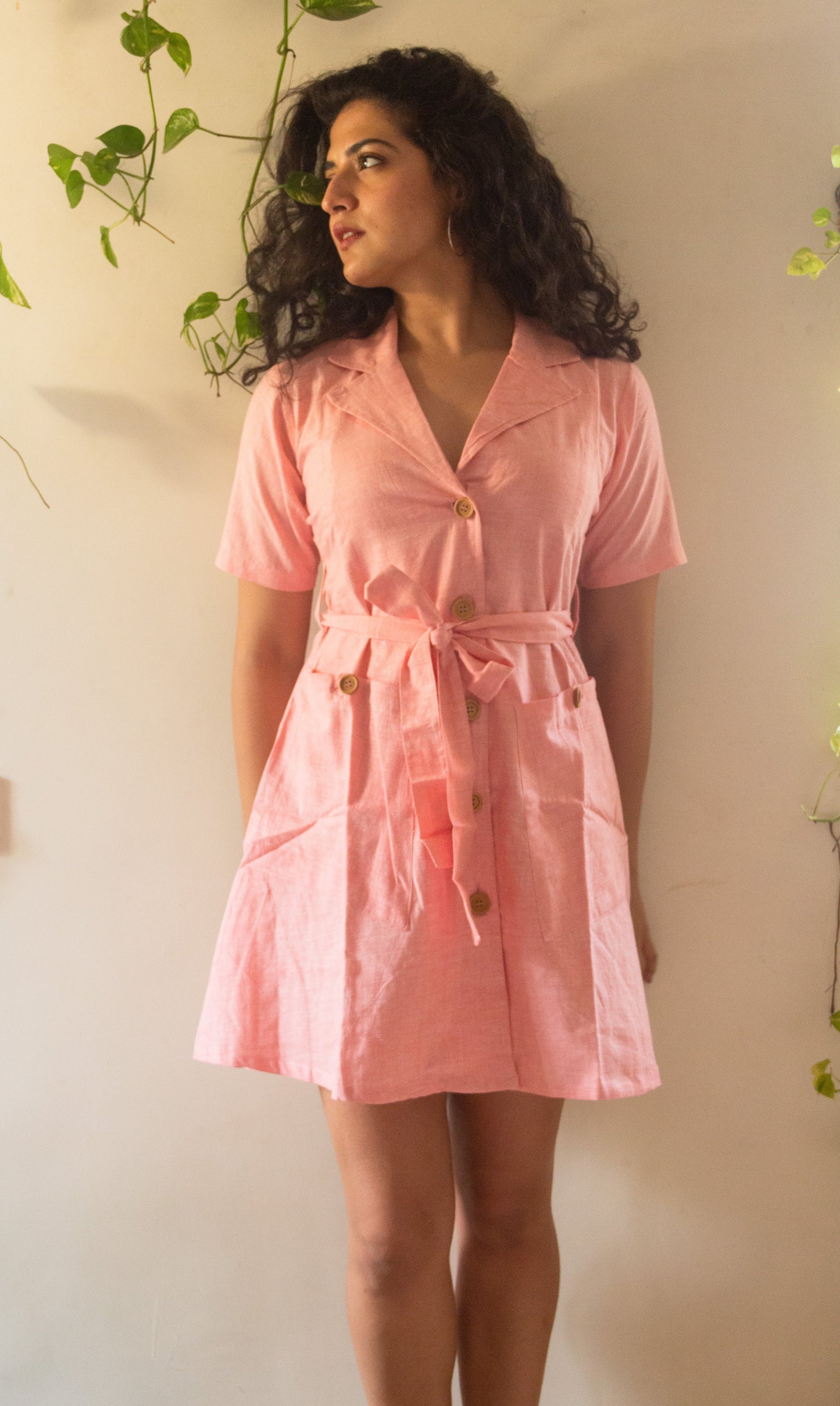 Pink Blazer hand woven cotton dress